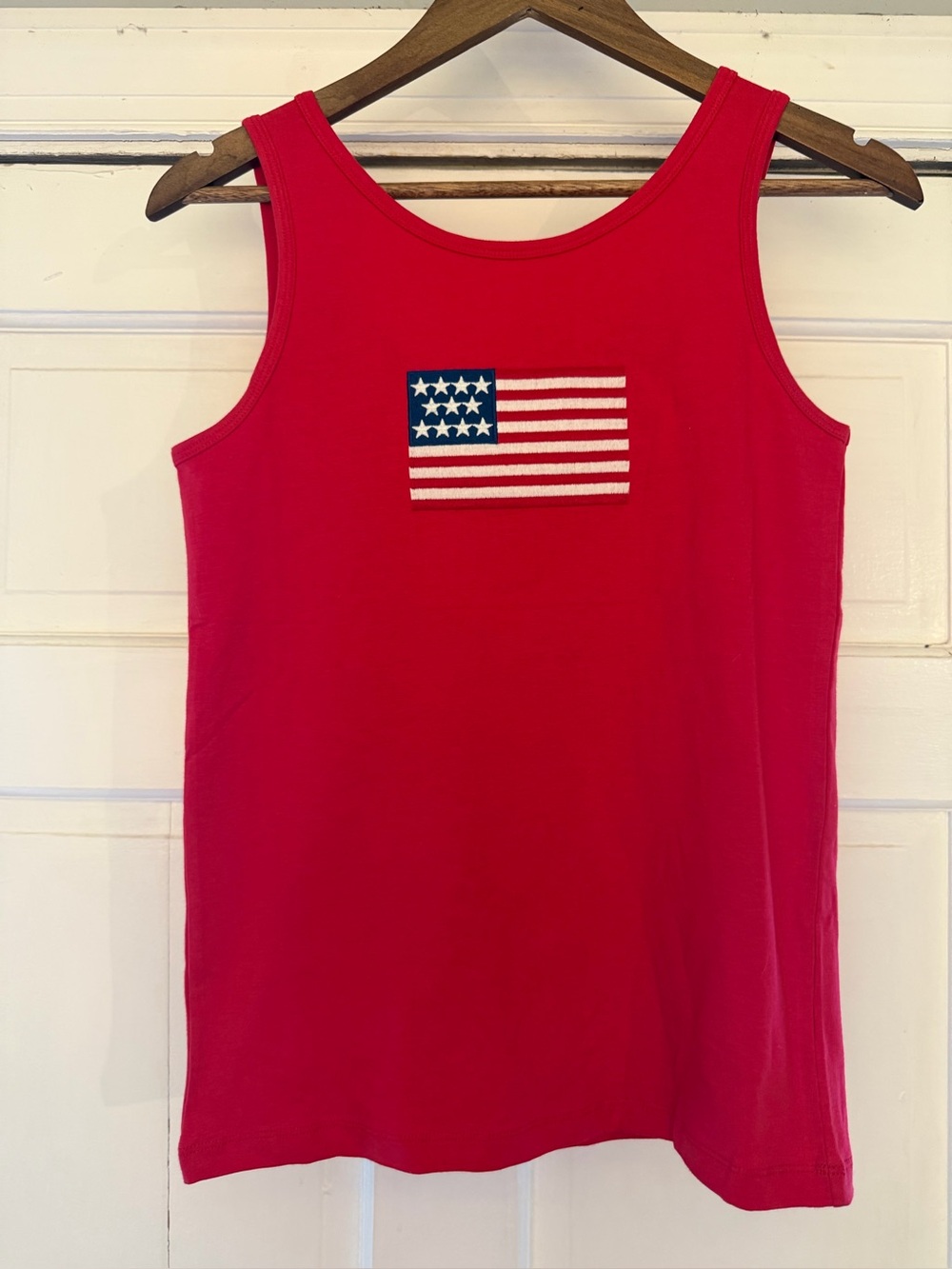 Red Tank Top with American Flag Patch